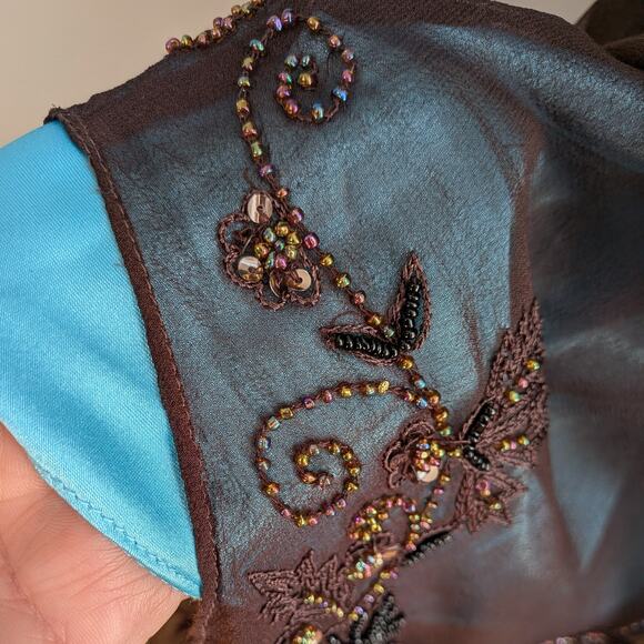 Vintage Papell Prom Dress Silk Maxi Gown 6 Blue Brown Y2K Fairy Goth Whimsigoth - Picture 10 of 13